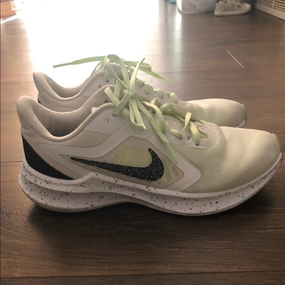 Nike Downshifter. White/black/light green. Size 7.